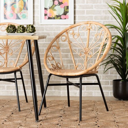 Baxton Studio Zenaida Modern Bohemian Natural Brown Rattan and Black Metal Chair 207-12677